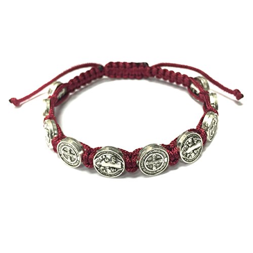 Saint St Benedict Medal on Adjustable Red Cord Bracelet, 8 Inch - //medicalbooks.filipinodoctors.org