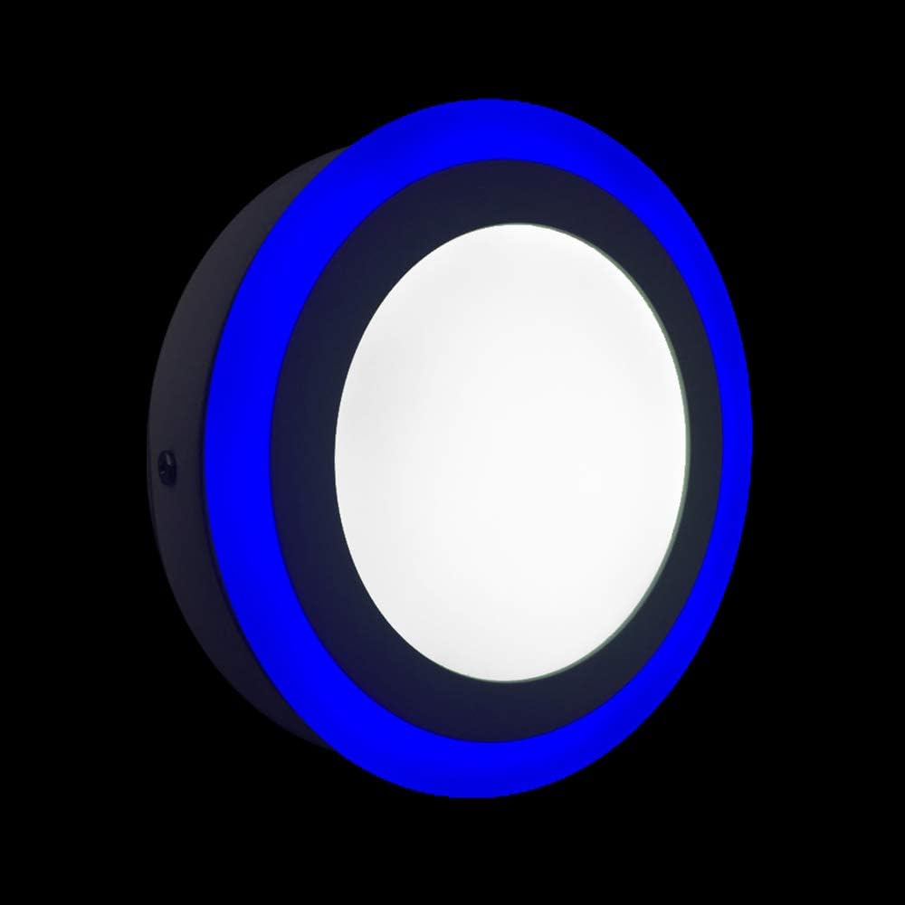 G.W.S® 18W+6W Blue Edge Lit Round Circle LED Surface Mounted Panel Downlight Ceiling Light Day White, LED Driver Included