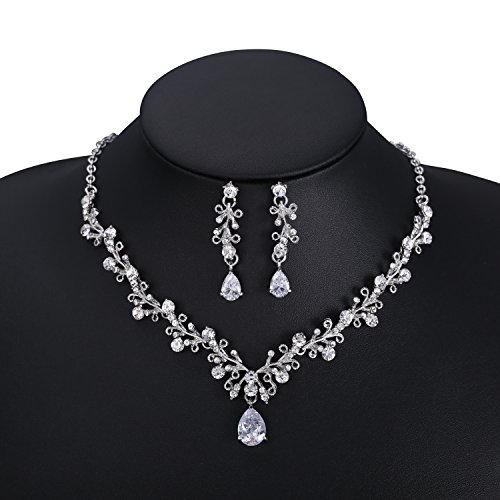 LILIE&WHITE Clear Crystal and Cubic Zircon Necklace and Earrings Jewelry Set For Women Wedding - Thumbnail 5