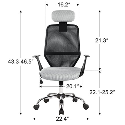 YAMASORO High Back Ergonomic Mesh Office Chair,Computer Task Chair with Headrest and Armrest for Home Office and Conference Room Black&Gray