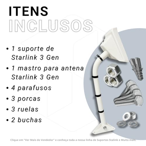 Suporte Parede Antena Starlink Geração 3 Reforçado – Instalação Externa em Laje, Parede ou Telhado – Alta Resistência