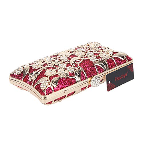 Fawziya Glitter Formal Floral Purses For Women Evening Clutch Bag-Fuchsia - Thumbnail 3