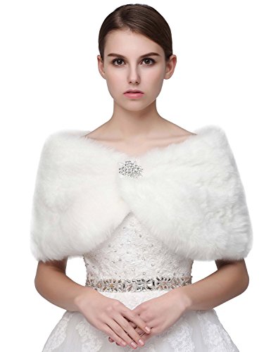 UPC 600984367337, Belle House White Faux Fur Shawl Wrap Stole Cape for Women Bridal Shawl Winter