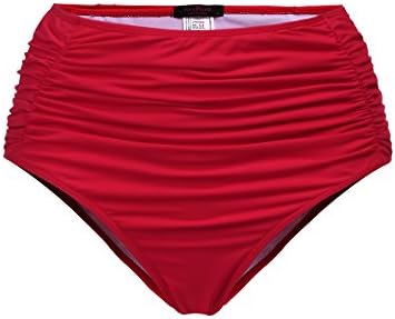 Pintimi Women's Bikini Bottom Retro Side Ruching Swimsuit Brief Solid High Waisted Swim Brief S-XXL