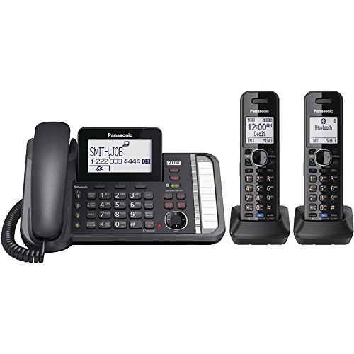 Photo 1 of Panasonic 2-Line Corded/Cordless Phone System with 2 Handsets - Answering Machine, Link2Cell, 3-Way Conference, Call Block, Long Range DECT 6.0, Bluetooth - KX-TG9582B (Black)