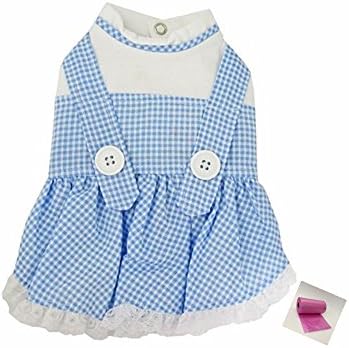 Dorothy (Wizard of Oz) Blue Gingham Dog Dress Costume with Bags - Dog Size (S/M โ Chest 14-16โ, Neck 10.5โ, Back 10.75โ, Blue Gingham)