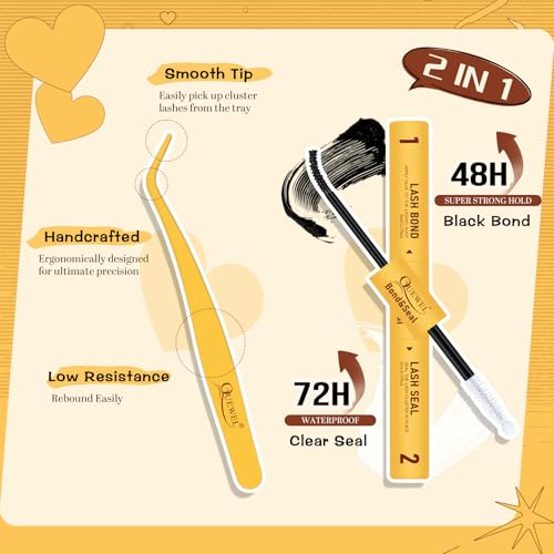 QUEWEL Fairy False Eyelashes Extension Manga Mix 10-18 mm DIY Eyelash Extension Kit with Lash Bond and Seal, False Eyelashes Tweezers for DIY Natural (FD-Manga Kit)