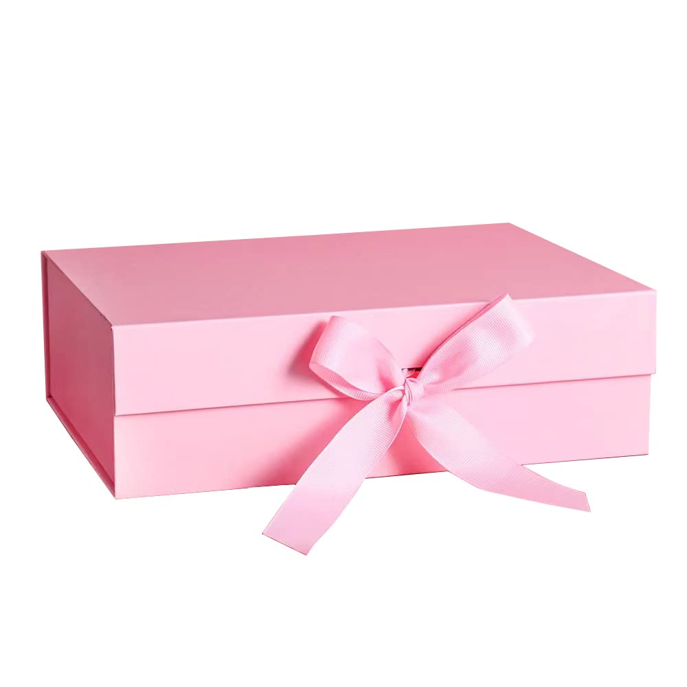 Pink Magnetic Gift Boxes with Lids, 265x190x80 mm Large Gift Boxes for Presents, Luxury Sturdy Foldable Cardboard Box with Ribbon, Magnetic Closure (Pack of 1)