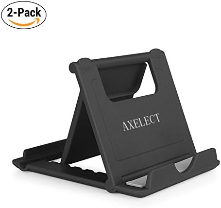 Desktop Cell Phone Stand Tablet Stand, AXELECT 2Pack Universal Foldable Multi-Angle iPhone Stand Desk Phone Dock Holder for Mobile Phone (All Size), E-reader and Tablet (Black)