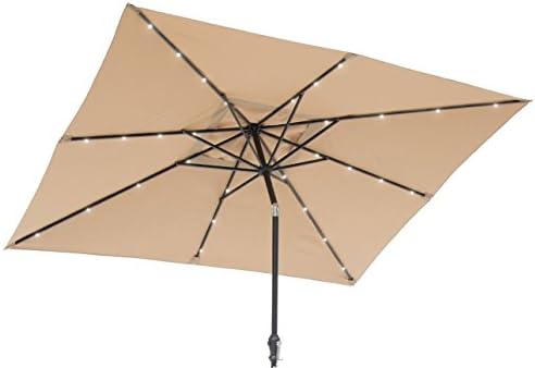 Amazon Com Sun Ray 811027 9 X7 Rectangular 8 Rib Solar Patio Umbrella 32 Led Lights Crank And Tilt Aluminum Frame Taupe Beige Garden Outdoor