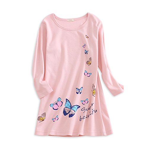 image for HOYMN Girls' Butterfly Nightgowns & Long Sleeve Sleep Shirts Cotton Ni