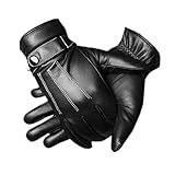 Men's Warm Lambskin Genuine Leather Gloves For Men Winter Driving Black L
