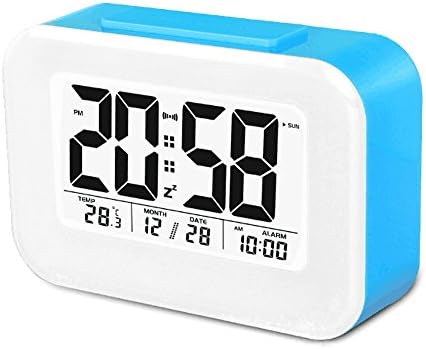 Morning Clock,Low Light Sensor Technology,Brattery Operation Digital Alarm Clock, with Indoor Temperature/Humidity,Soft Light at Night for Heavy Sleepers, That Won't Disturb Sleeping, (blue)