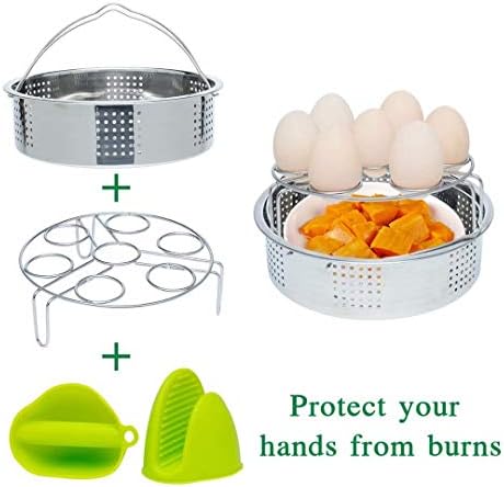 Instant Pot Accessories Steamer Basket and Egg Steamer Rack,Stainless Steel Vegetable Steam Rack Stand for Pressure Cooker. Bonus Pair of Mini Oven Mitts（Fits Instant Pot 5,6,8 qt Pressure Cooker）