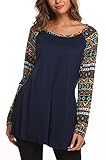 POGTMM Clearance Sales Women's Casual Round Neck Geometric Basic T-Shirts Swing Long Sleeve Tunic Tops Plus Size