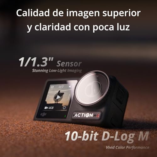 Osmo Action 4 Pack Esencial: cámara de acción Sumergible 4K/120 fps con un Sensor de 1/1.3 Pulgadas, Gran Rendimiento con Poca luz, Color D-Log M de 10 bits, batería Duradera de 1770 mAh