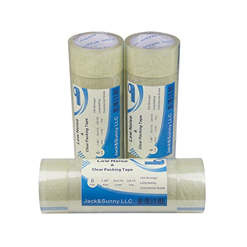 Jack&Sunny Heavy Duty Packing Tape Low Noise 1.88 Inch x 54.6 Yard（Pack of 6 Rolls) Industrial Packaging Tape Great for Packing Shipping Moving Depot&Storage Clear - Thumbnail 3