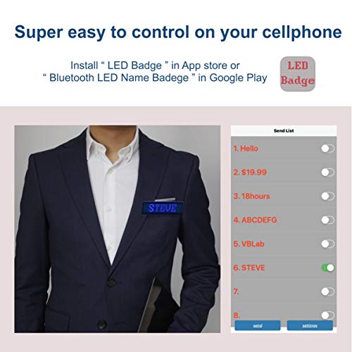 VBLab 18 Hours Wireless Bluetooth LED Name Badge Rechargeable Led Name Sign (Blue Pro Version) - Thumbnail 2