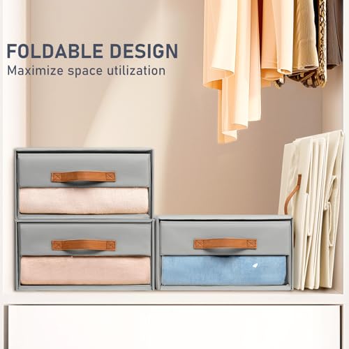 DIMJ Drawer Organiser System, Drawer Boxes, Set of 4, Storage Box, Folding Boxes with Window, 40 x 32 x 17 cm, Organiser Drawer, Wardrobe Organiser for Cupboard, Grey