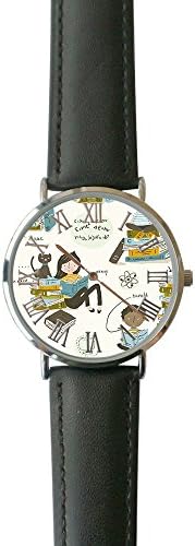 Women's Library Book Cool Nerd Kids Casual Watch Fashion Leather Analog Wrist Watches