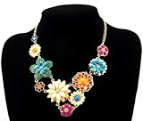 Fit&Wit Golden Tone Resin Flower Statement Fashion Necklace Multicolor