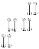 FUNRUN 4 Pairs 16G Stainless Steel Monroe Lip Rings Nose Studs Body Jewelry Piercing 3mm CZ 8mm