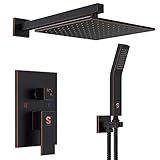 SR SUN RISE Oil Rubbed Bronze Shower System 10 Inch Brass Bathroom Luxury Rain Mixer Shower Combo Set Wall Mounted Rainfall Shower Head System(Contain Shower faucet rough-in valve body and trim)