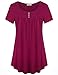 Jazzco Women's Short Sleeve Scoop Neck Pleated Button Henley Tunic Tops