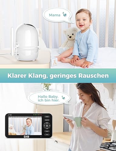 GHB Baby Monitor with Camera 5 Inch 720P HD Display with up to 168 Hours Battery Life in VOX Sleep Mode Split Screen Display Night Vision 4X Zoom Swivelling