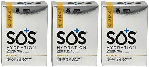 SOS Hydration Mango Electrolyte Replacement Single Packets 10 Count (Pack of 3)