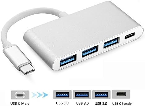 Qicai H 4-in-1 USB-C Hub with Type C, USB 3.0 Ports for MacBook Pro 2015/2016, Google Chromebook 2016/2017, Multi-Port Charging & Connecting Adapter - Silver