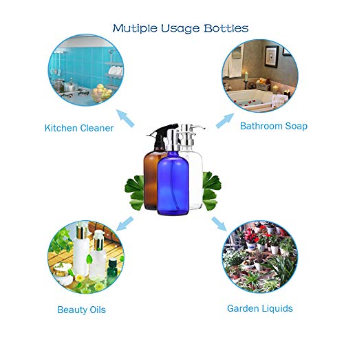 Empty Glass Spray Bottles 16 oz with 3 Pump Dispensers for Essential Oils Homemade Cleaning Products Accessories 4 Labels 3 Bottles Caps 1 Funnel