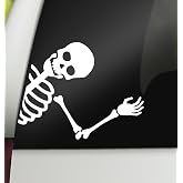 DECALBUNNY Skeleton Waving Vinyl Car Decal | Funny Halloween Vinyl Sticker for Car, Bumper, Window, Laptop, Tumbler, 5.5