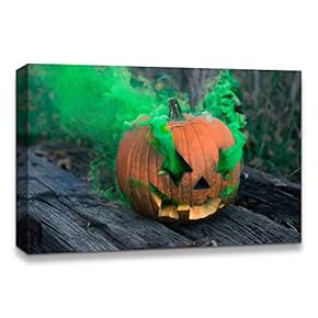 Canvas Wall Art Halloween Pumpkin Lantern Painting Artwork for Home Prints Framed - 12x18 inches
