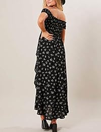 Blooming Jelly vestido largo maxi de mujer sin hombros, con abertura alta, asimétrico, volantes, floral, vestidos de verano