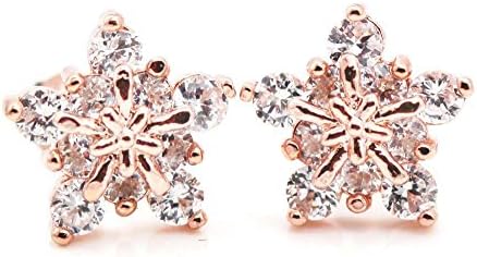 findout ladies rose gold plated 925 silver crystal snowflake earrings .for women girls.(f1600)