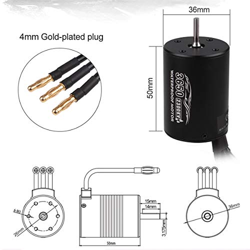 Innovateking 3650 2300KV Sensorless Brushless Motor 3.175mm and 60A Waterproof Brushless ESC Motor Electrical Speed Controller Combo for 1/10 RC Car - Thumbnail 3