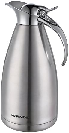 Merimos Thermal Carafe, 68 Oz Stainless Steel Vacuum Insulated Tea/Coffee Pitcher with Press Button, 2-Liter (Silver)