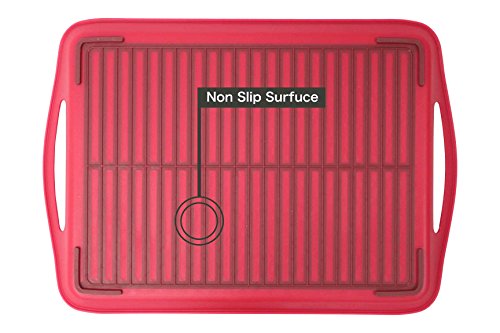 ChopMaster Rectangular Anti Slip Serving Tray with Handle (Large, Red)