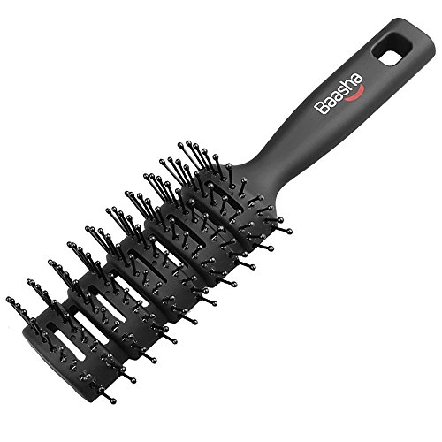 Baasha Vent Brush with 11-Row Large Tunnel, Anti Static Soft Bristles Blow Dryer Hair Brush, Vented Wet Hair Brush for Men and Women, Black