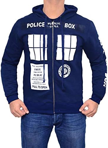 Doctor Who Adult Hoodie - Mens Adults Cotton Dr Who Navy Zip Up Hoodie