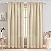 jinchan Semi Sheer Curtains for Living Room 84 Inches Long Casual Weave Voile Curtain Panels for Bedroom Window Treatment 2 Panels Beige