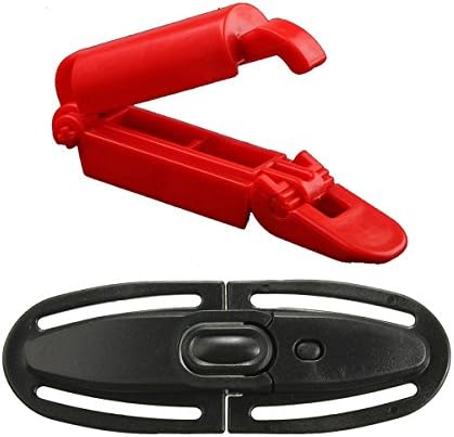 Yingan Baby Car Seat Safety Strap Lock Buckle Child Safe Strap Retaining Clip (Red) and Lock Tite Harness Clip (Black)