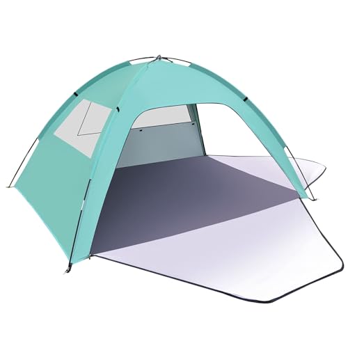 Beach Tent, UV Protection 80+ Beach Tent with 2 Zipped Doors and 2 Mesh Windows Anti UV Tent for Family, Carry Bag, Beach Shelter