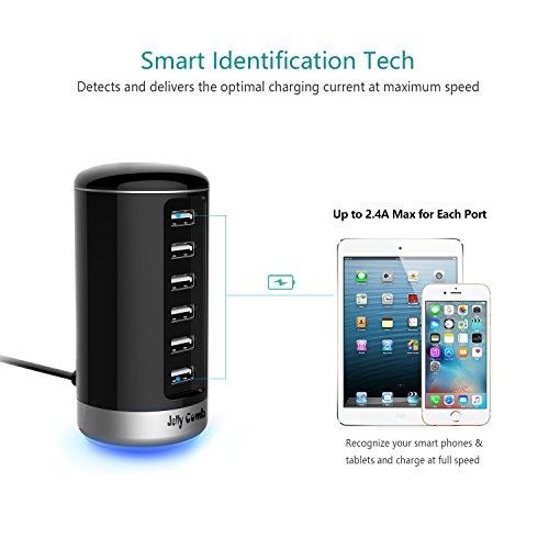 USB Charger, Jelly Comb Universal 6 Ports Desktop USB Charging Station with Smart Identification Tec - //coolthings.us
