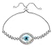 Hoops & Loops Sterling Silver Cubic Zirconia Evil Eye Adjustable Pull String Bracelet