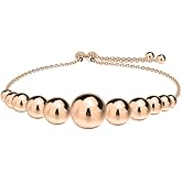 Savlano 925 Sterling Silver 14K Gold Plated Italian Solid Adjustable Bolo Graduated Bead Ball Slider Bracelet Comes With Gift Box for Women - Made in Italy