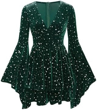 velvet star pattern bell sleeve short dress Amazon.com: CIDER Party Dress Velvet Star Pattern Bell Sleeve Turtle Neck  High Waist Mini Dresses for Women Green : Clothing, Shoes & Jewelry