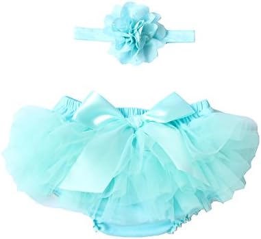 Luyun Infant and Toddlers Girls Cotton Tulle Ruffle with Bow Baby Bloomer Diaper Cover and Headband Set