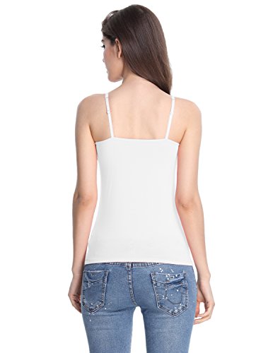 Shymay Women's V Neck Camisole with Build In Bra Padded Spaghetti Strap Tank Top, White, Tag size XL=US size Large - Thumbnail 3